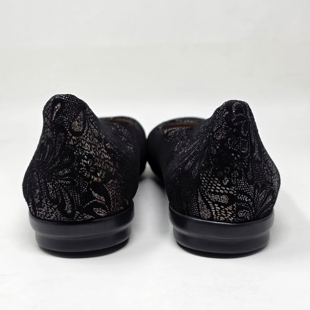 SAS Womens Scenic Floral Ballet Flats Black Suede Made In USA Sz 10 N Pre-owned